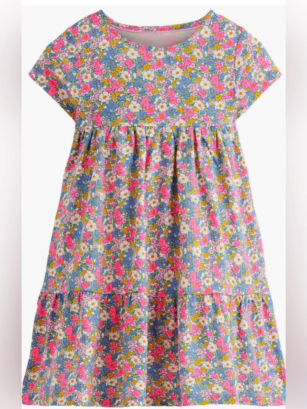NWOT! Mini Boden Floral Tiered Dress - Pink Blue Yellow